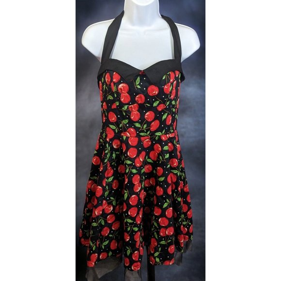 Jolie Moi Cherry Pinup Rockabilly Halter Dress - Picture 12 of 13